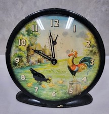 VINTAGE NOVELTY AUTOMATON SMITHS ALARM CLOCK , CHICKENS , ROOSTER . Refxced.