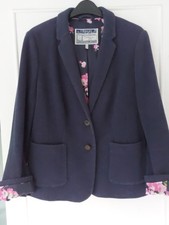 Joules Navy Tweed Blazer 14 Jacket Floral Lining Country Cotton Blue Button