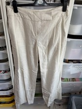 Ladies Vintage Cream Linen Type Trousers Size 14
