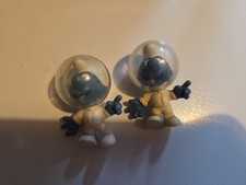 Smurfs X2 Astro Smurf Astronaut Figurine Vintage PVC Toy Figure Space Helmet