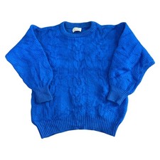 Benetton Wool Aran Knit Jumper Fishermans Chunky Blue Sweater Womens Medium