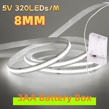 5V Battery Powered COB LED Strip Lights High Density Flexible Tape Lamp Cabinet