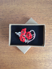 Vintage "Franz" Porcelain Flower Brooch - Rhodium Plated - Pre-Owned