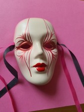 Porcelain Face Mask Wall Hanging 10cm By 7.5cm Approx. Pre-owned. Hand Painted.