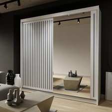 ROYAL Double Door Sliding Wardrobe with Mirror Modern Bedroom 3 Colours 2 Sizes