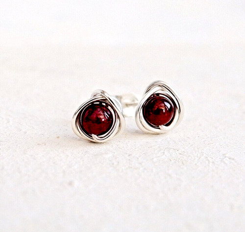 Garnet stud earrings handmade - garnet,