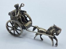 Antique Dutch Sterling Silver Tested Miniature Horse And Carriage Figure 