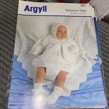 Vintage Argyll  baby Knitting pattern  No 357  use 3 ply wool layette with shawl