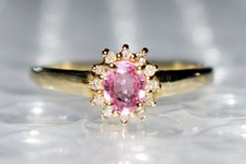 PINK SAPPHIRE RING SOLID 14CT GOLD & 0.12CT DIAMONDS CLUSTER RING N7 NATURAL GEM