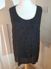 Ann Harvey Black Chiffon Lined Glass Beaded Top Size 22 VGC Party Cruise