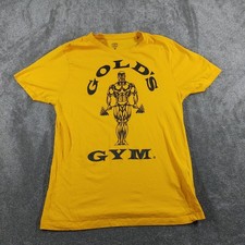Golds Gym Shirt Mens Medium Yellow Bodybuilding Logo Tee
