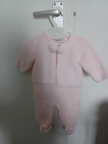 Pink itted pram suit - pink, with