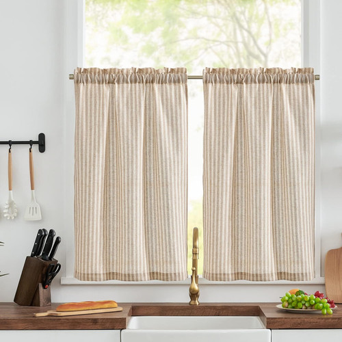 Taupe striped kitchen curtains - taupe,
