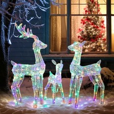 Light Up Reindeer Family Outdoor Christmas Decoration Multi-color LED Set Of 3