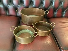 vintage set of 3 copper jam cooking pot planters