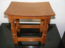 ORIGINAL VINTAGE ROBERT MOUSEMAN THOMPSON ADZED OAK DISHED STOOL / SIDE TABLE