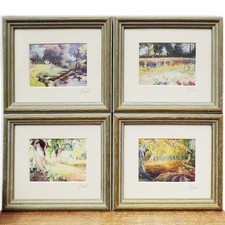 Set 4 Miniature Landscape Framed Prints Watercolour Painting Countryside Art
