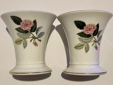Pair Of Wedgwood Hathaway Rose Tea Pink Floral Tapered Vase 8.5cm