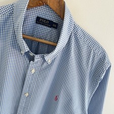 Polo Ralph Lauren Shirt Size 2XL XXL Mens Blue Gingham Check Cotton Short Sleeve