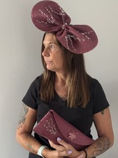 Stunning burgandy Fascinator And Clutch Bag Set