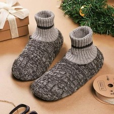 VeraCosy Men's Hand-Made Cable Knitted Slipper Socks. Non-Skid Grips. UK 9-10