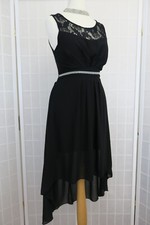 Mela London Black Lace Diamante Hi Low Hem Dress Size 8 Tie Backs