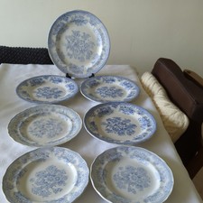 7 "Asiatic Peasants" Plates Various Brands And Sizes - Blue And White.