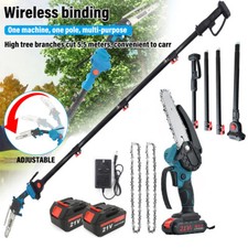 2 IN 1 Cordless Pole Chainsaw Long Reach Cutter Pruner Saw 2Batteries Charger UK