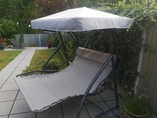 Double Garden Swing In Grey and Cream Colour Outdoor Patio