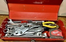 Small vtg metal toolbox - toolbox, loaded