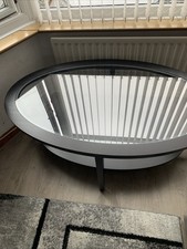 IKEA Black Large Oval Glass Coffee Table Toula With Storage Excellent Condition