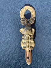Antique Cast Brass Elephant Design Hinged Door Knocker / Strike Plate