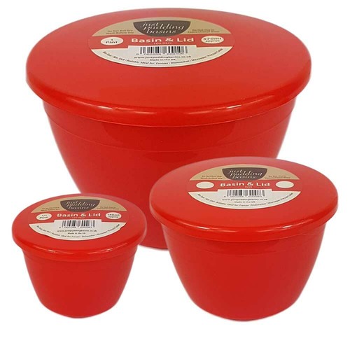 Pudding basins with lids - lids, red