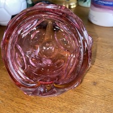 Pink Glass Ashtray ,Cigar Holder Or Rose Bowl  Approx 4 Inches Round 