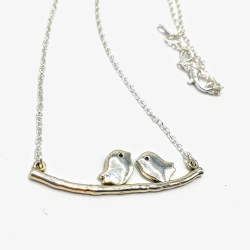 Silver bird necklace birds - silver,