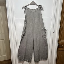 Oska Johansson Linen Jumpsuit Grey Lightweight Cropped Leg Pockets One Size