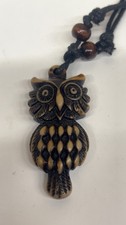 Large Handmade Wooden Owl Pendant Rope Necklace Adjustable Length. New