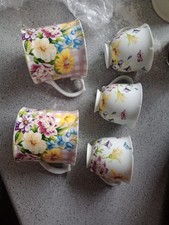 3 Katie Alice Cups  2 Katie Alice Mugs  All Chipped +4saucers not chipped