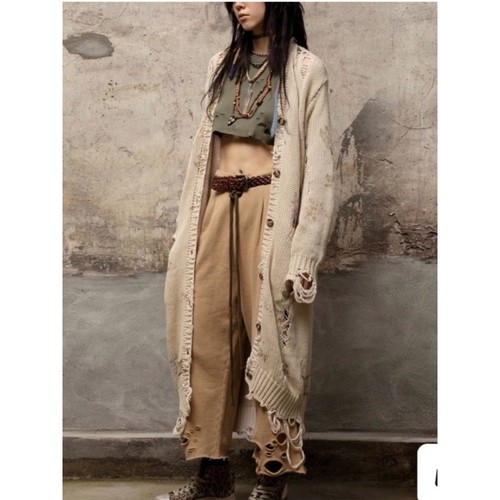 R13 tan floral distressed long - tan,