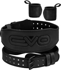 EVO Weight Lifting PURE LEATHER Belt Gym SUPPORT bodybuilding 18" WRIST WRAPS