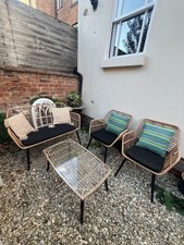 4 Piece Rattan Garden Woven Furniture + Waterproof Cover + Outdoor Cushions