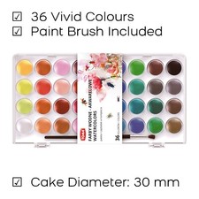 Large 36 Watercolour Paint Block Set & Brush Palette In Case Artist Art & Crafts