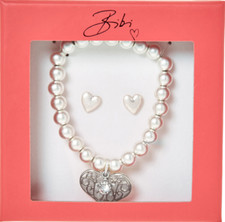 BIBI BIJOUX HEART CHARM CHAIN CHUNKY SILVER BRACELET EARRING SET RRP £50