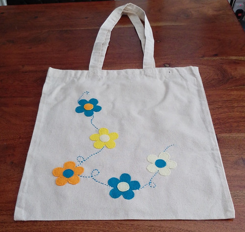 Hand appliqued floral tote - hand,