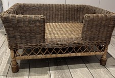 OKA Rattan Wooden Raised Brown Large Sized Dog Pet Bed -used VGC