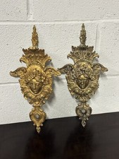 Stunning Pair Of Antique Gilt Metal Female Figural Wall Plaques