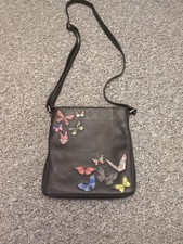 Yoshi Among Butterflies Black Leather Shoulder Bag