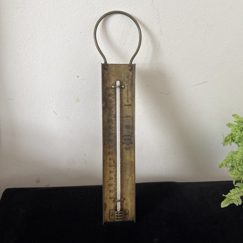 Vintage brass thermometer - brass,