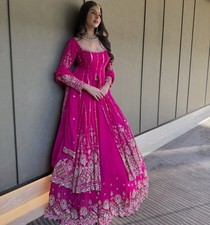 Festive Gown Style Long Top with Lehenga & Dupatta Indian Party Wear Ethnic Wear