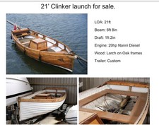 Classic Clinker Wood Launch. 21 Feet. “Elender Of Salcombe”